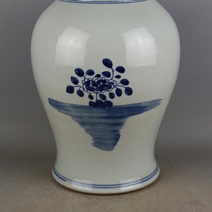 清康煕青花竜着牡丹紋将軍缶 景徳鎮 陶磁器 装飾品 現代