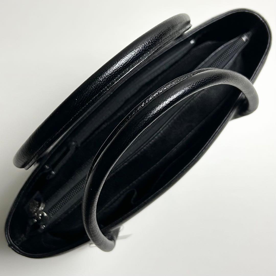 未使用✴︎ダックス/三室構造レザーハンドバッグ/やぎ革/黒/フォーマル/冠婚葬祭