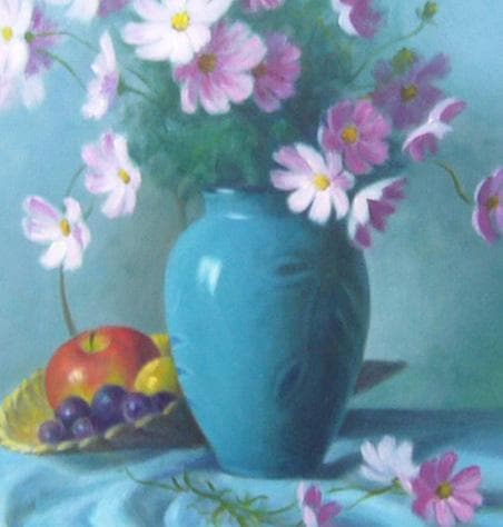 絵画 油絵 田澤禮次 肉筆油絵 静物画 花瓶とコスモス F10 - メルカリ