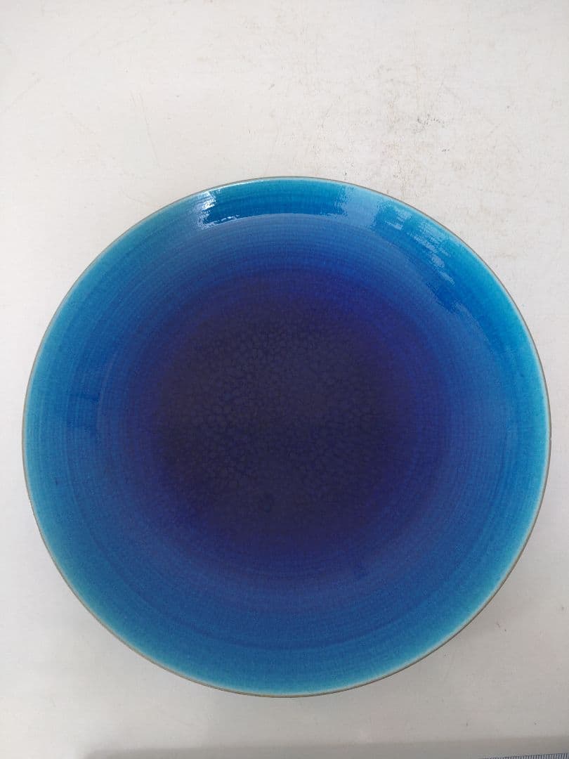 木村芳郎 碧釉皿 共箱 共布 陶歴