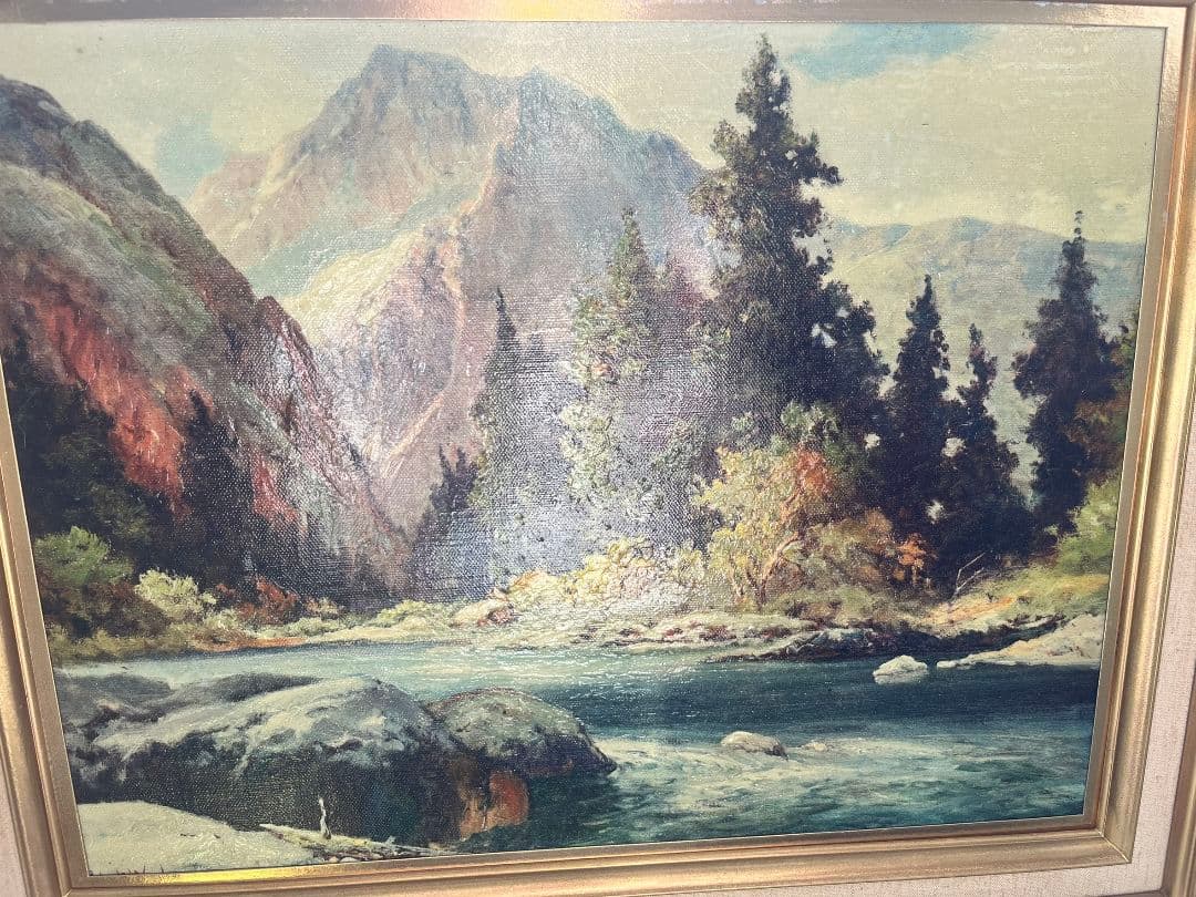 ウッド作　テトンズ川　　ワイオミングの流れ　油絵