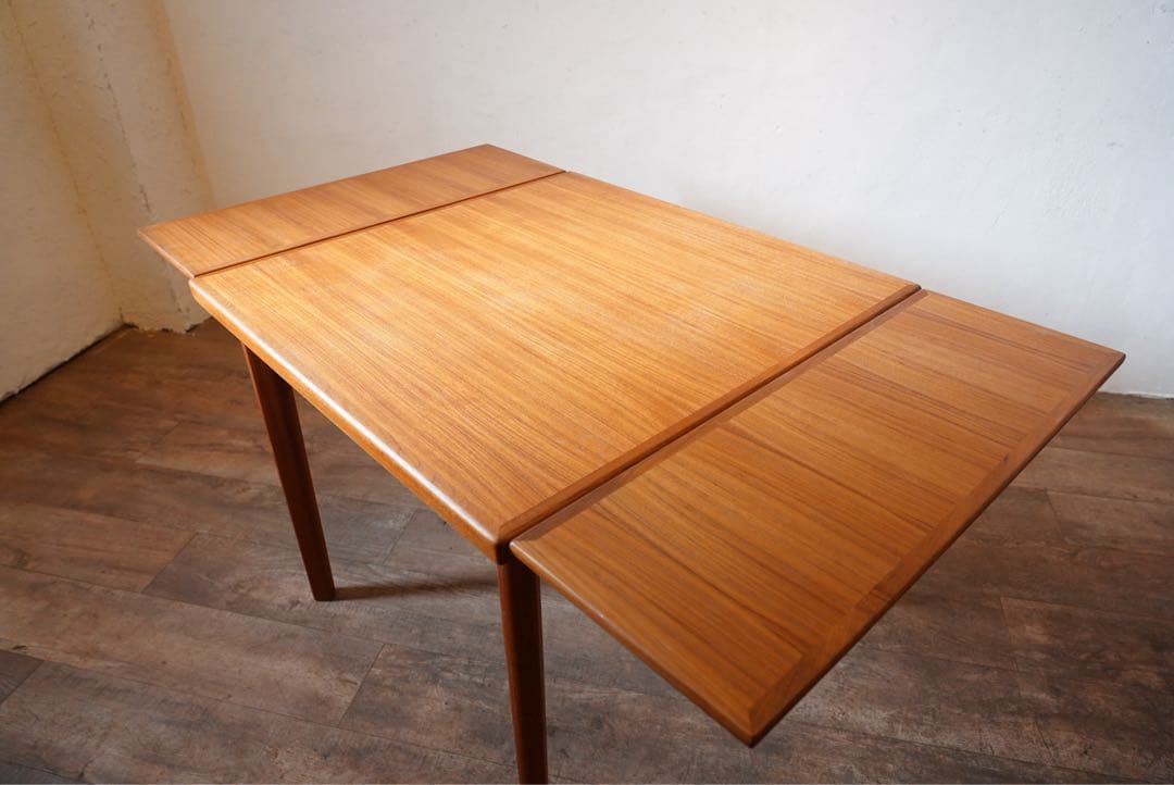 デンマーク ヴィンテージ ドローリーフ ダイニングテーブル 木製 チーク 北欧