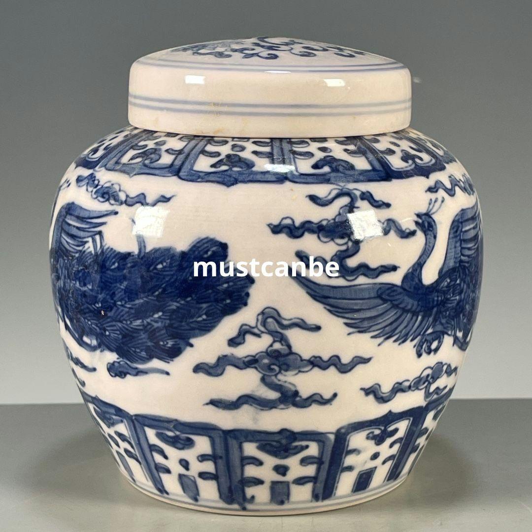 青花釉下彩青花鳳紋壺 景徳鎮 陶磁器 装飾品 現代工芸品 美術品 置物