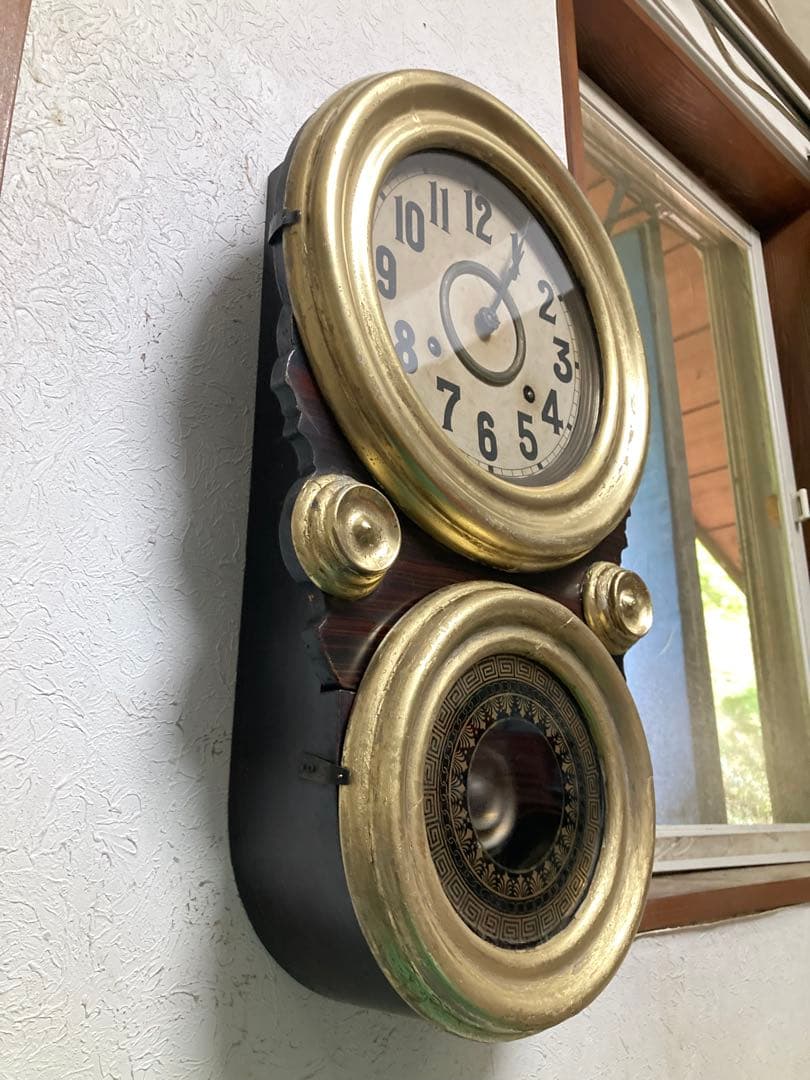 アンティーク四つ玉ダルマ柱時計 8日巻 修復品 稼働中