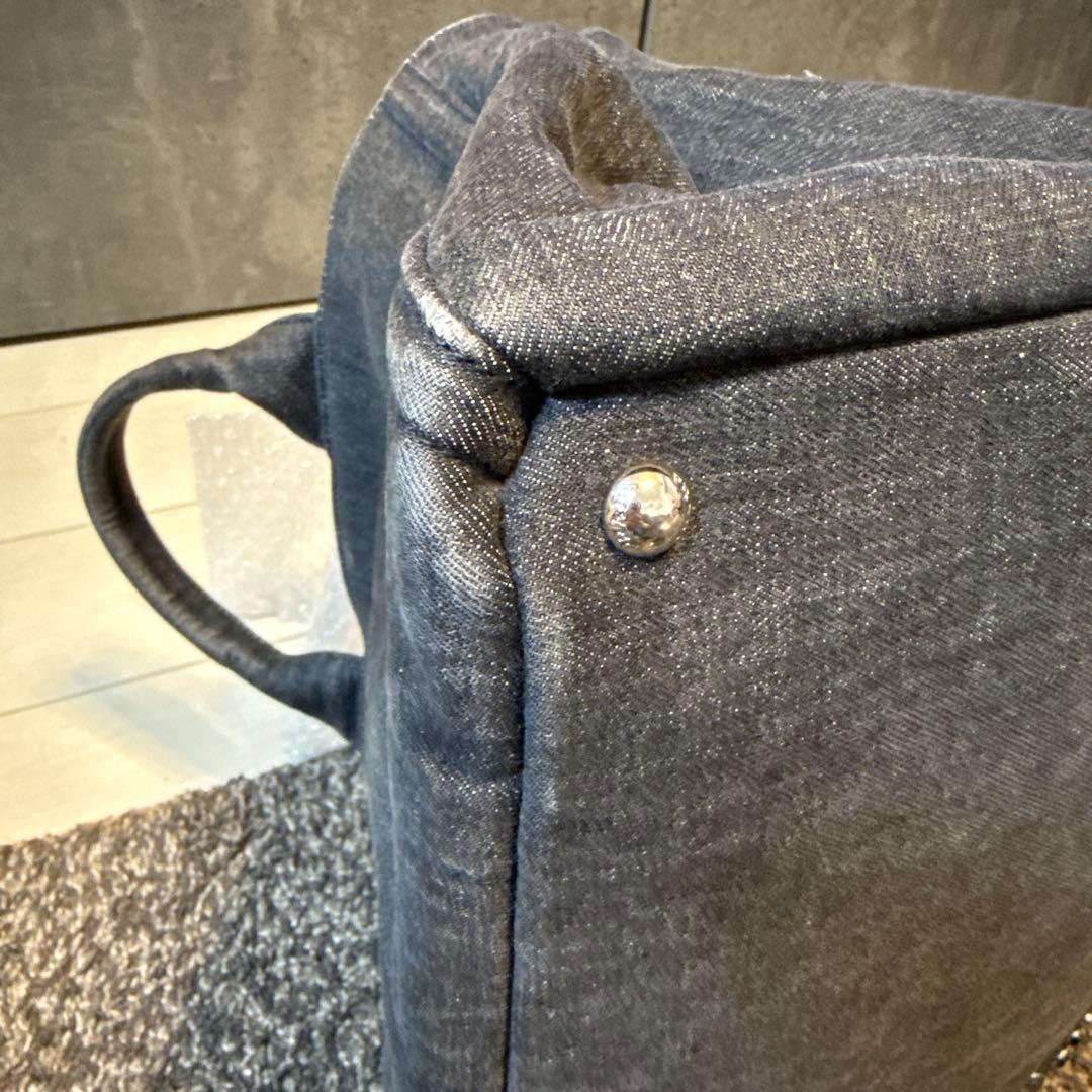 PRADA スタッズ付きデニムハンドバッグ　カナパ