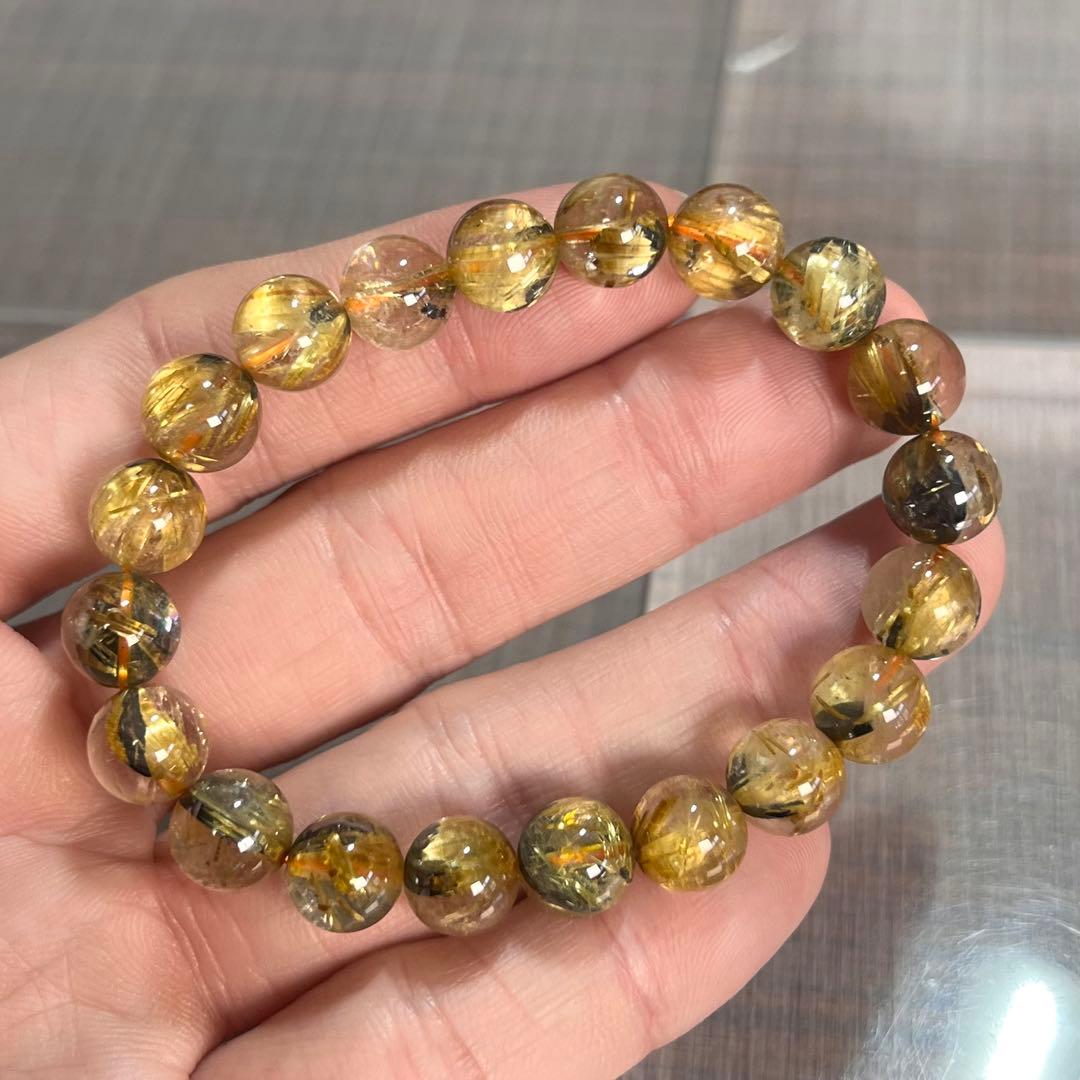 金運強　太陽放射ルチルブレスレット　ヘマタイト　ルチルクォーツ　3-1