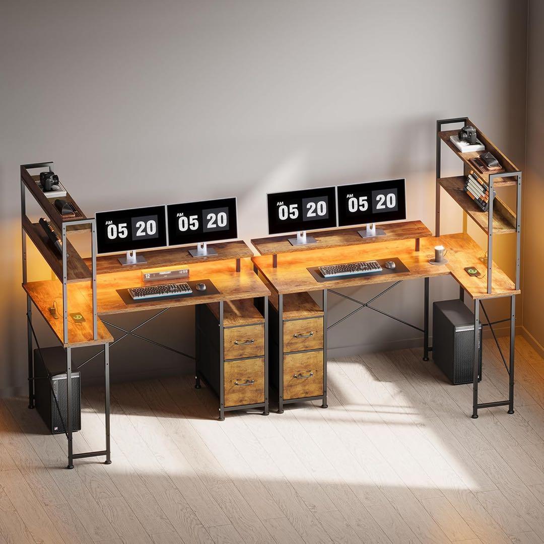 L字型パソコンデスク ブラウン