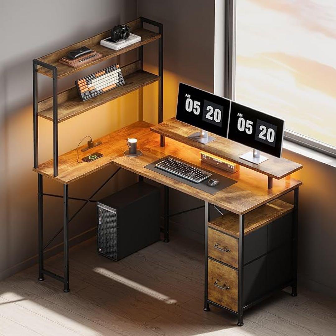 L字型パソコンデスク ブラウン