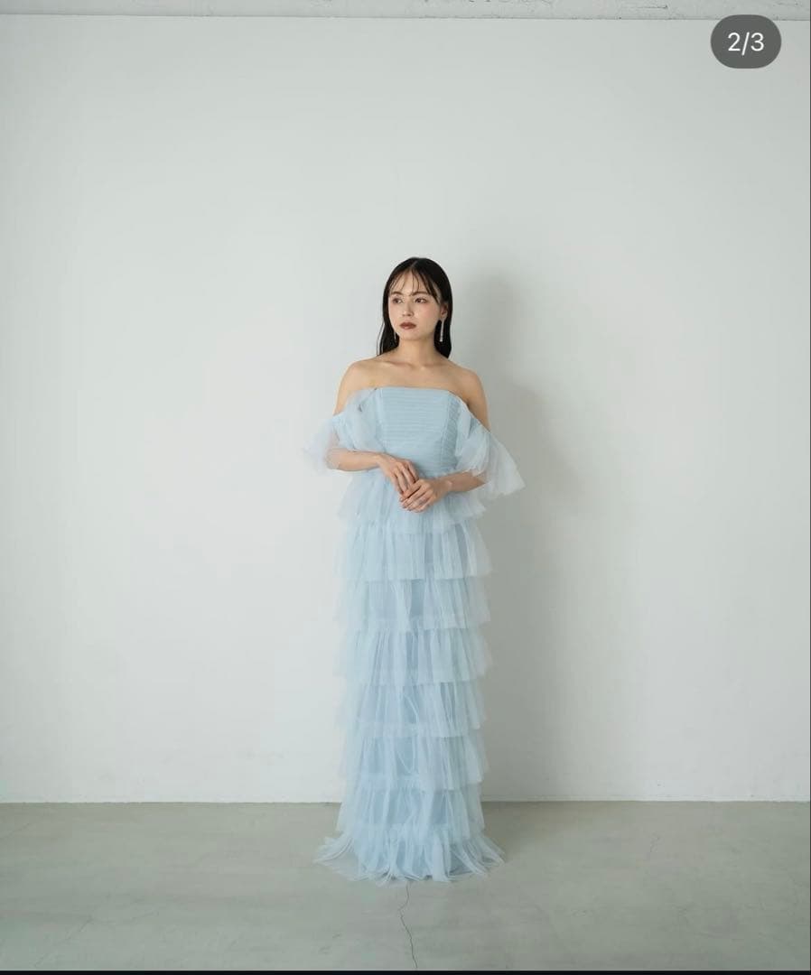 カラードレス　ウエディングドレス　ブルー　シャーベット