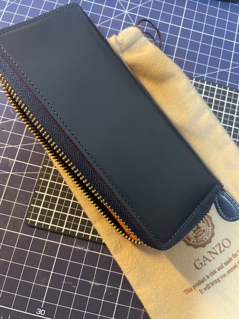 GANZO シンブライドル ジッパーペンケース 3本挿し ネイビー THIN BRIDLE(シンブライドル) ファスナー付き3本入りペンケース