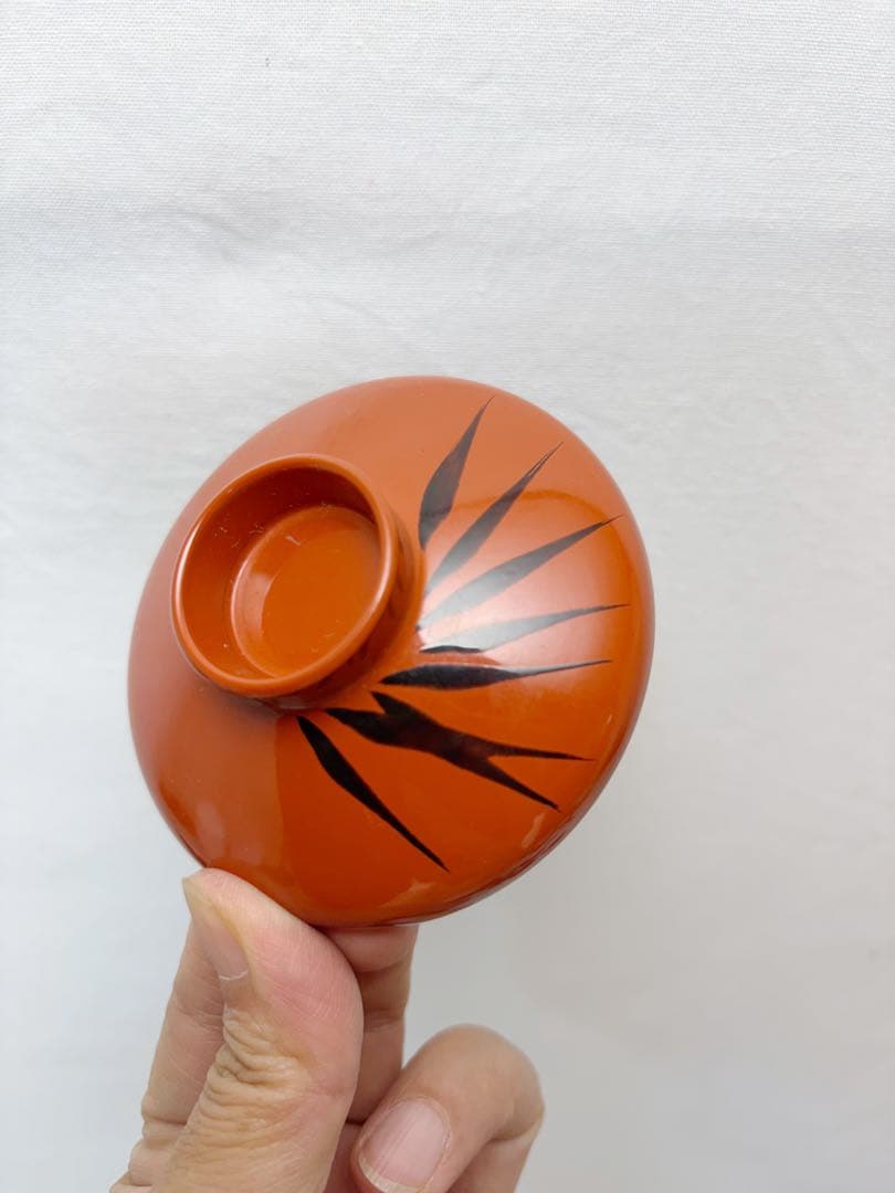 ほぼ未使用 懐石道具 朱塗 竹形黒竹蒔絵 箸洗い 十客組 内黒 小吸物椀 元箱