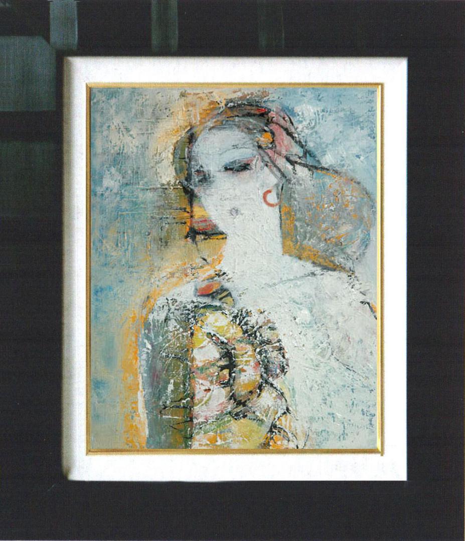 油絵 菅家令子 絵 絵画 インテリア額付(黒) uF6-010811 人物 女性