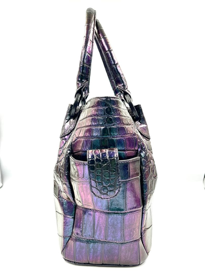 希少カラー玉虫色 高級皮革JRAクロコダイル　ハンドバック