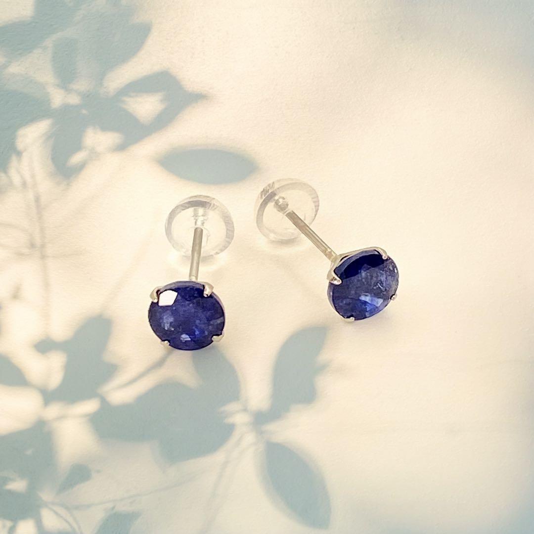 プラチナ Pt900 pt 【日本製】 天然石 ブルーサファイア ポストピアス