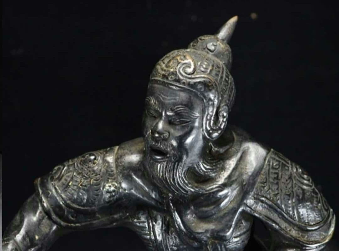 レア珍品!】金工家作 銅製 大型騎馬武者像置物 幅55cm 重さ17.2