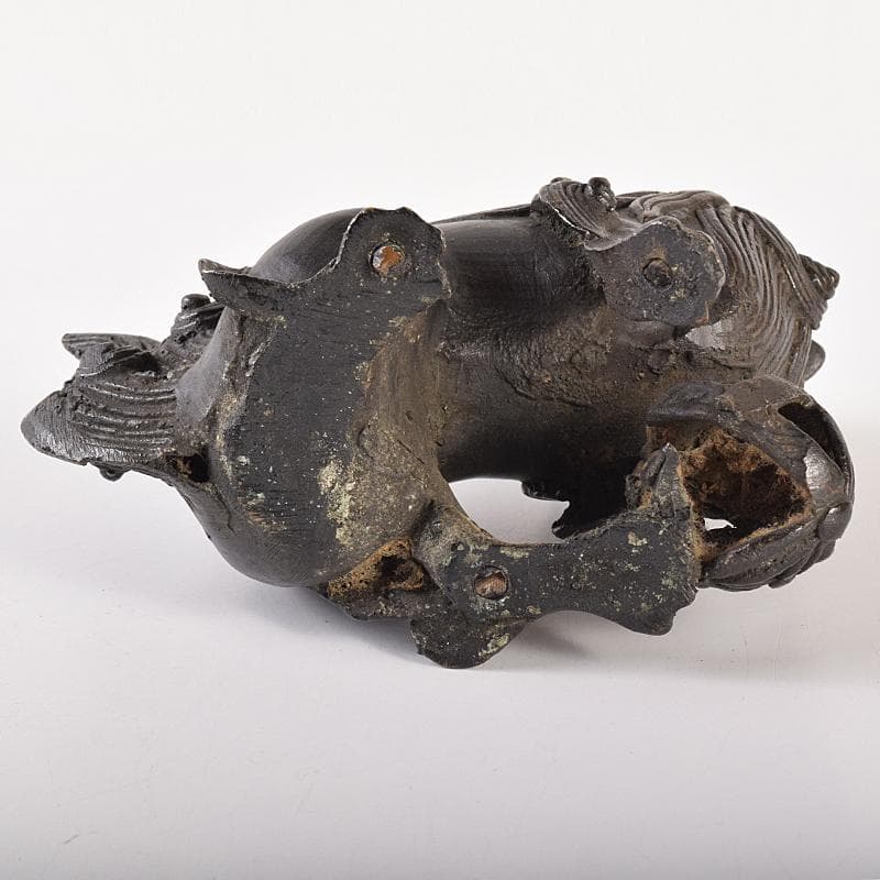 中国 古銅宣徳銅 玉乗り獅子 置物 D R7798 美術品・アンティーク