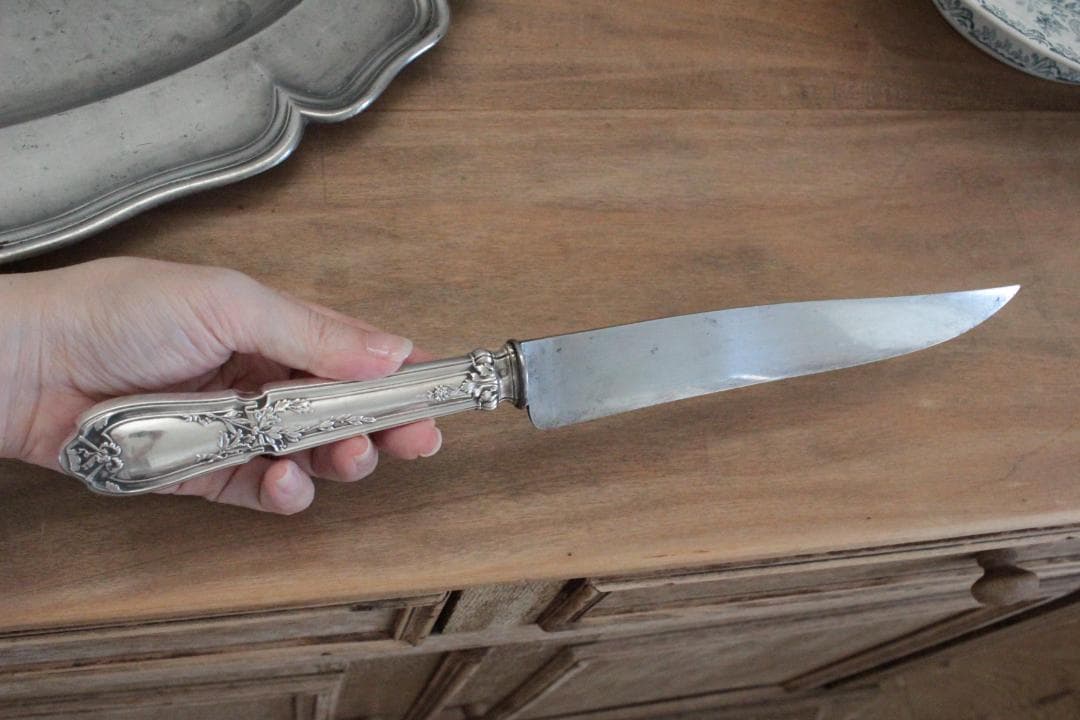 フレンチアンティーク・シルバー大型ナイフ&フォーク2本セット 美術品