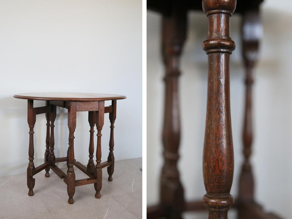 英国アンティーク木製ゲートレッグテーブル/ダイニング机バタフライ(91-126)