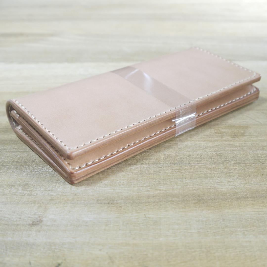 ヌメ革　栃木レザー　サドルレザー　赤タグ付き　ロングウォレット　二つ折り　生成り