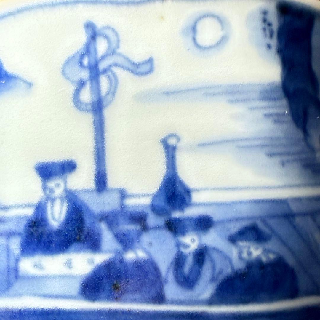 古伊万里 染付賢人漢詩輪花形中鉢 五点 赤壁賦 蘇軾 直径16.1cm 極上鉢