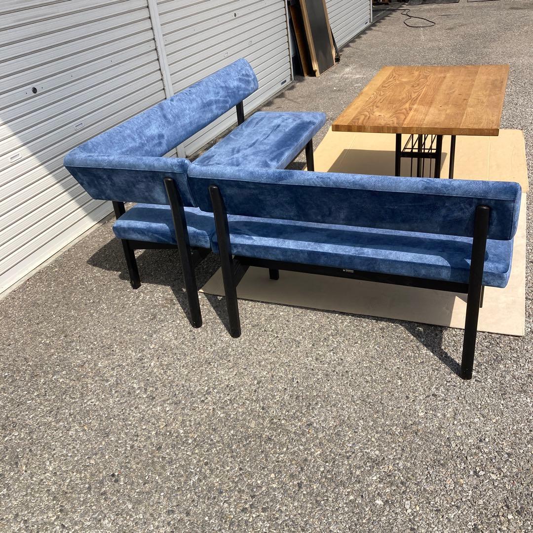 むぎページ　青いファブリック L字型ソファセット