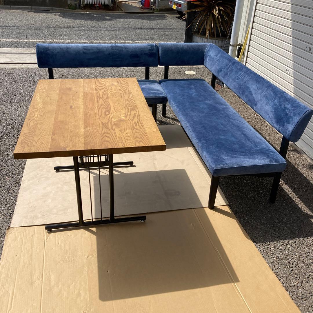 むぎページ　青いファブリック L字型ソファセット