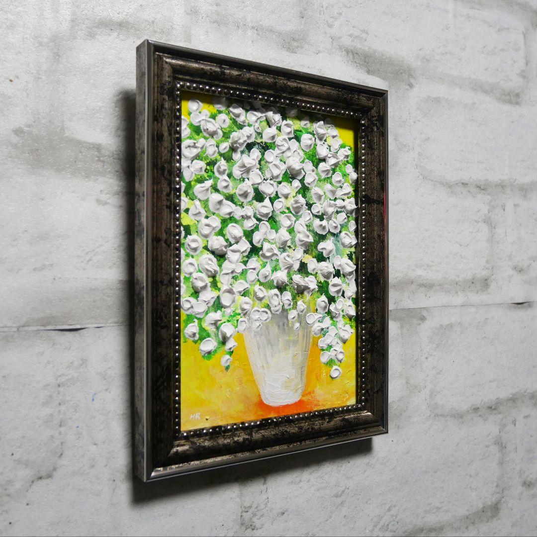 油絵 ミニ絵画2L【かすみ草】