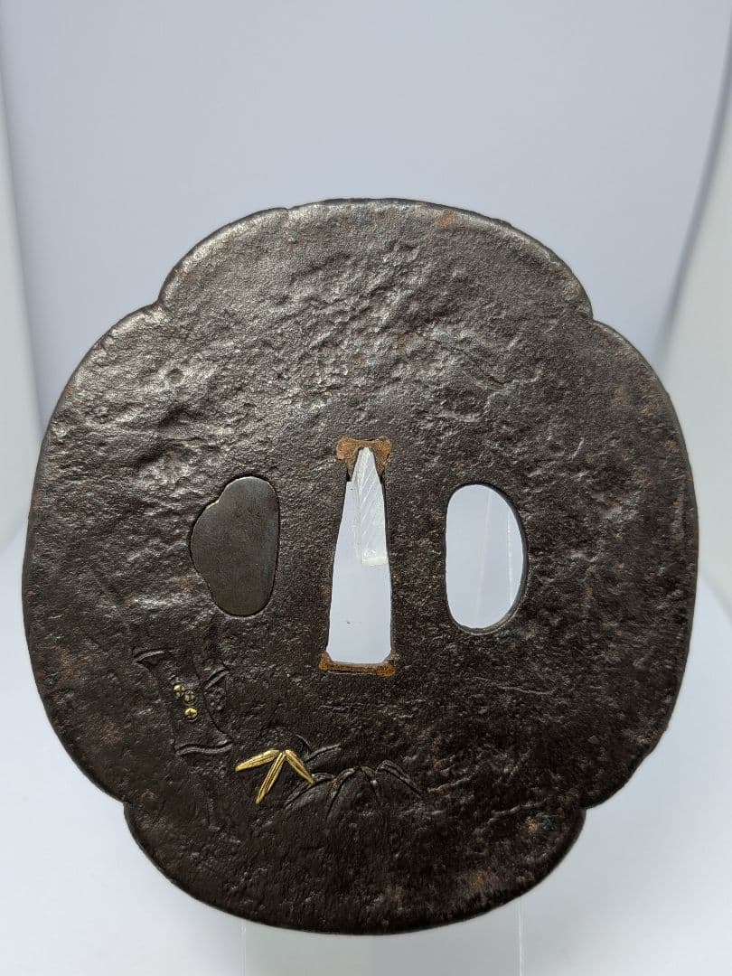 竹虎図鍔 鉄地 江戸期 9.65cm 大鐔 水戸 会津 箱付