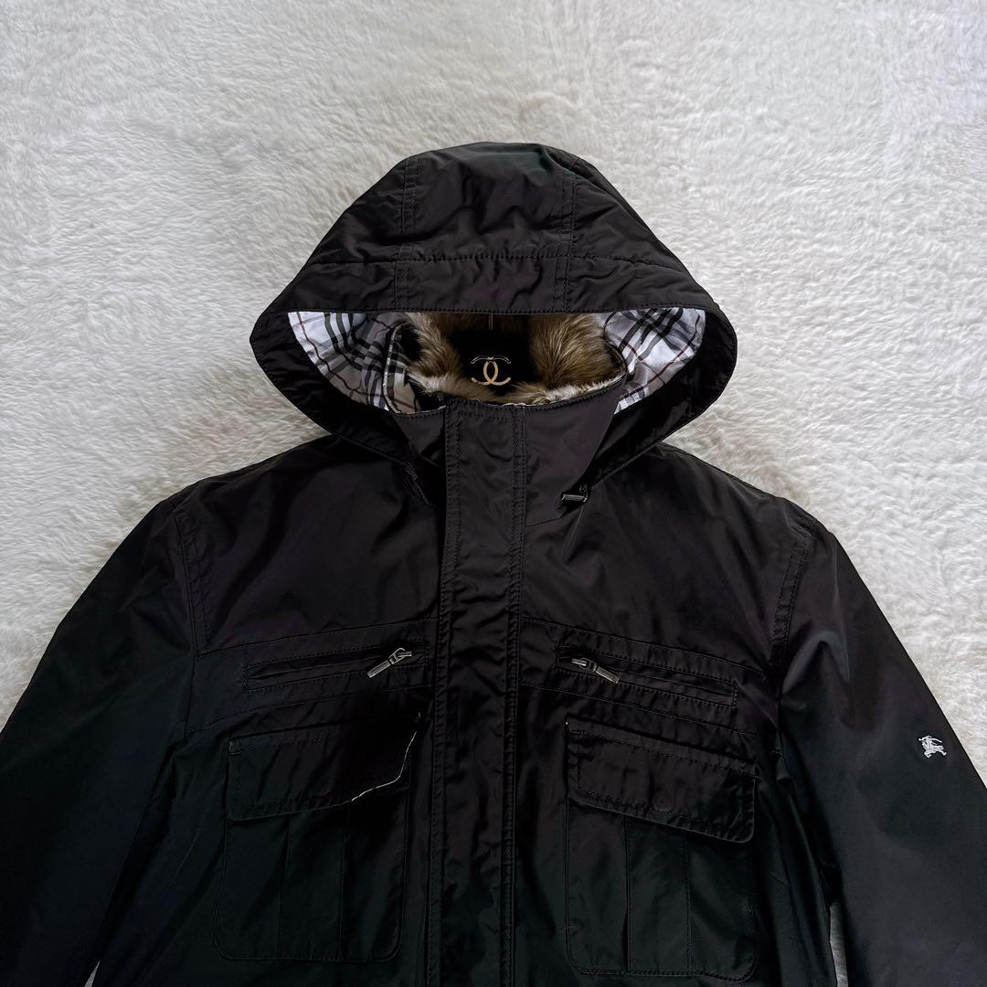 バーバリーブラックレーベル】中綿 コート ブルゾン ラビットファー 黒