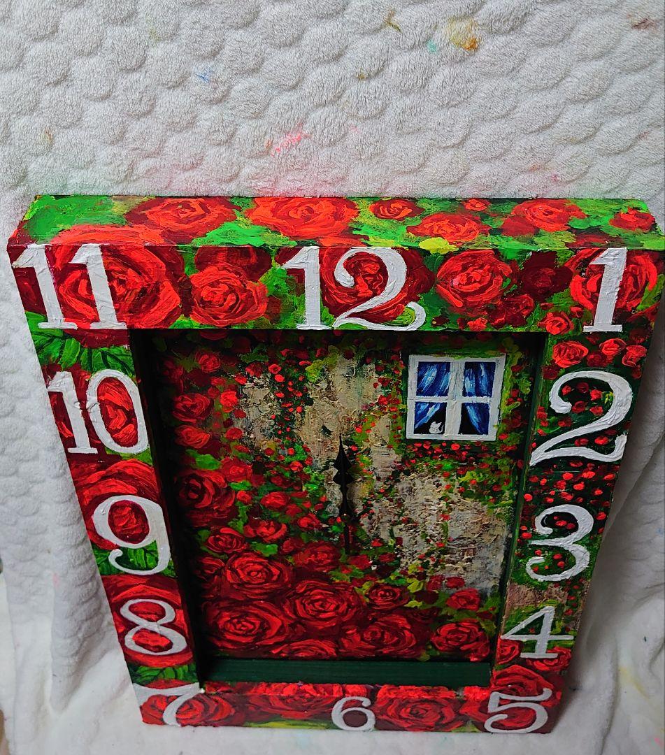 油絵 絵画 【薔薇時計】