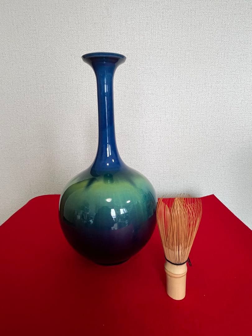 特価】柳雨軒 三代 人間国宝 徳田八十吉（正彦銘）碧明釉 花生 T255