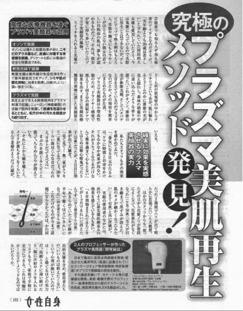 アレックス プラズマ高周波美顔器 ほうれい線、シワ、たるみ、ニキビ