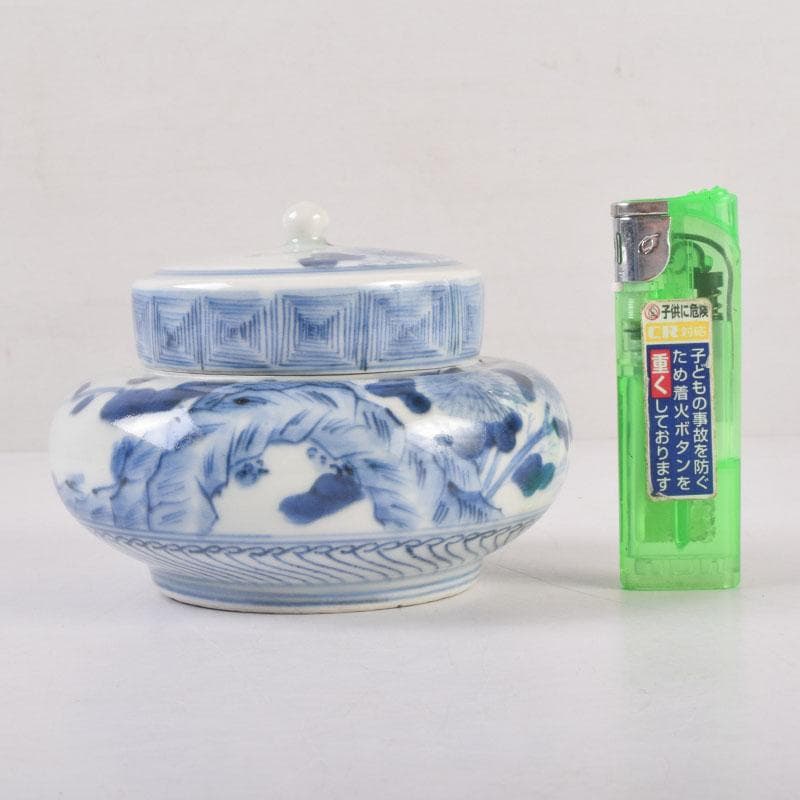 瀬戸焼　古瀬戸染付花草文　茶壷　蓋物　蓋壷　蓋香炉　V　8382