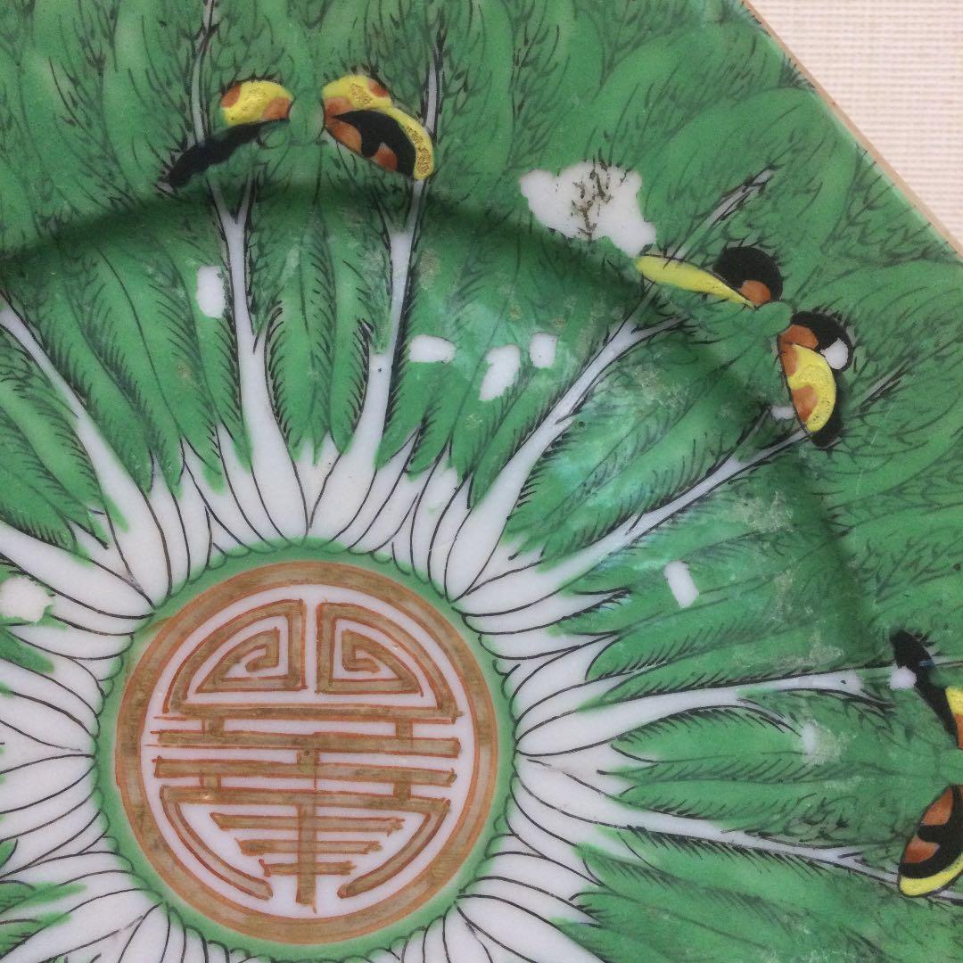清朝末期の白菜蝶々寿皿、八角形 2025，大人気
