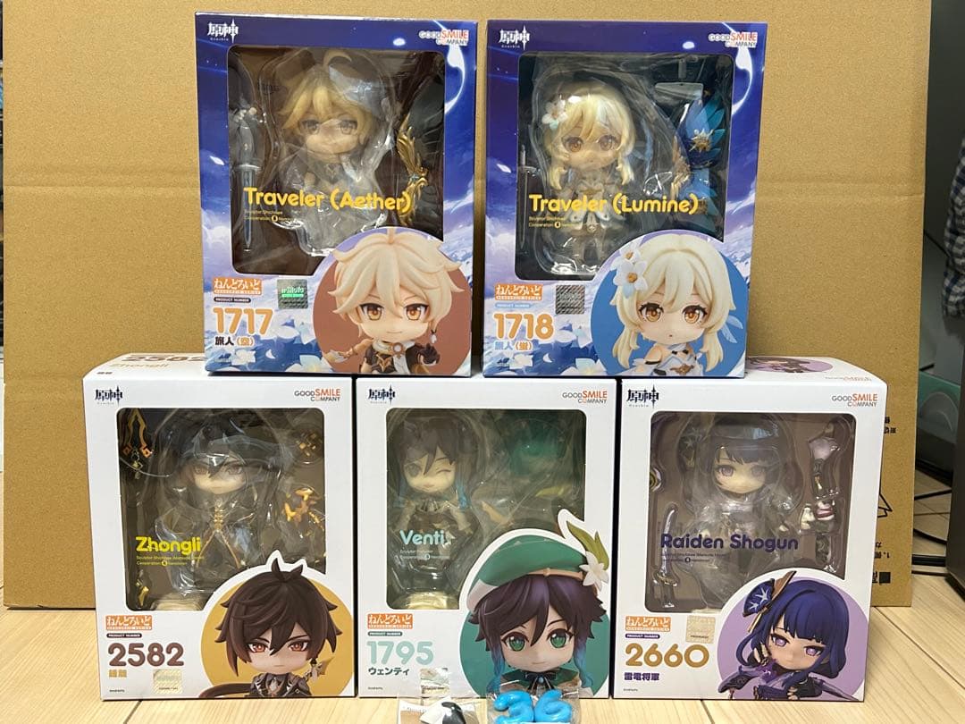 原神 ねんどろいど まとめ売り [旅人(空・蛍)、ウェンティ、鍾離、雷電