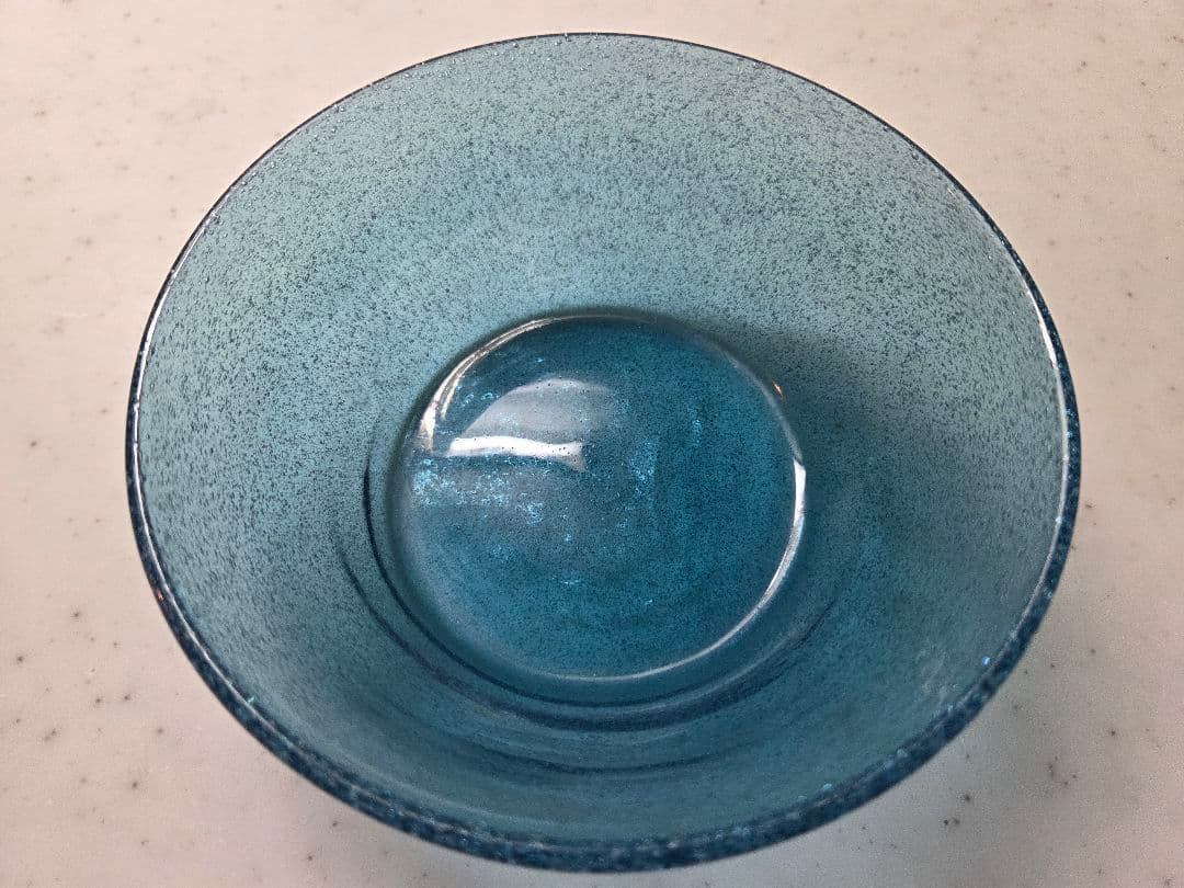 小谷真三/眞三 吹きガラス ブルー 倉敷ガラス 気泡 直径13.5cm ボウル