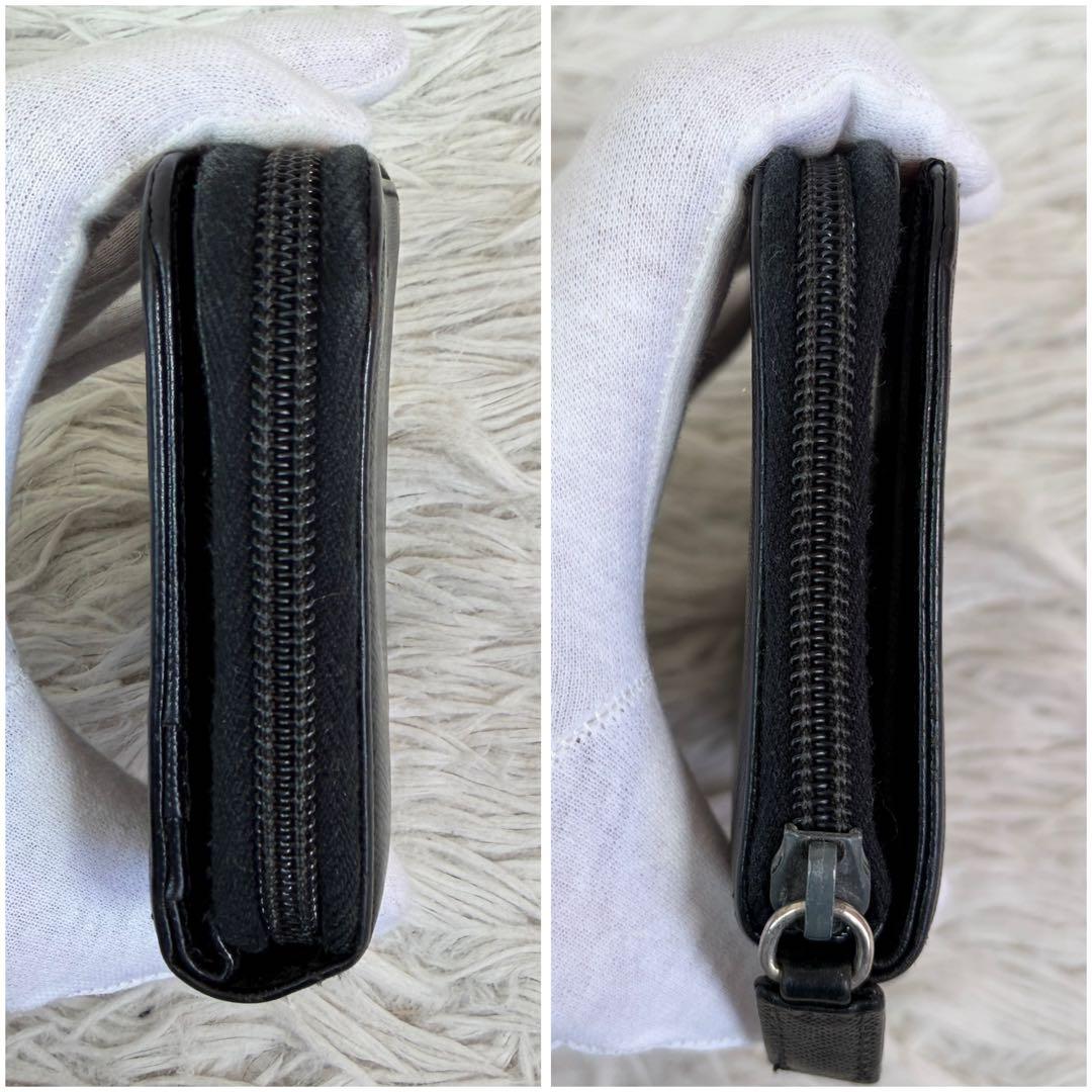 美品✨プラダ 三角ロゴ 二つ折り財布 サフィアーノレザー 黒 ラウンドファスナー