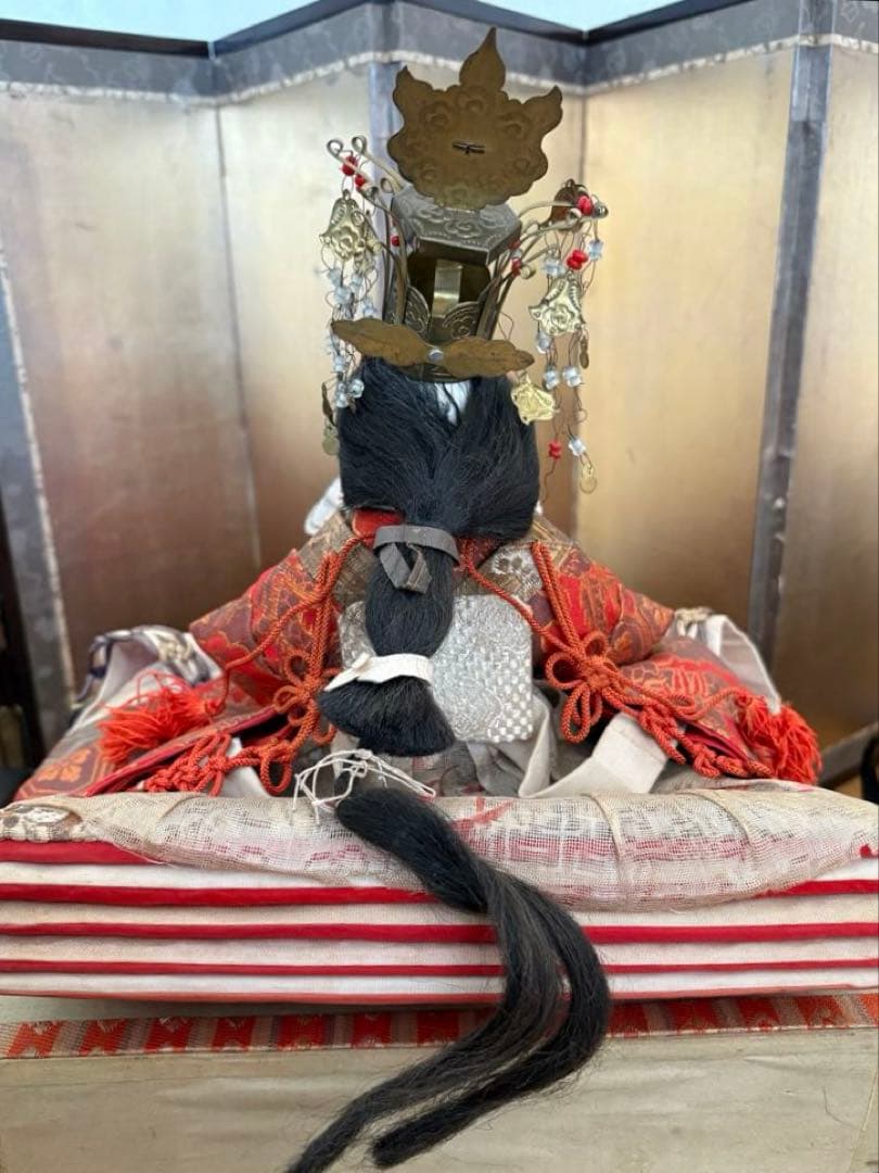 レア‼︎アンティーク　年代物　伝統的　雛人形セット ひな祭り用　金屏風　小物付き