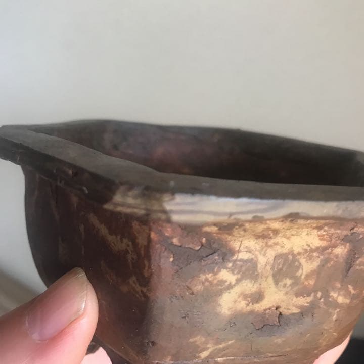 盆栽鉢　時代手捻り練り込み六角マーブルミニ盆栽鉢お洒落盆栽鉢植木鉢山野草一点物