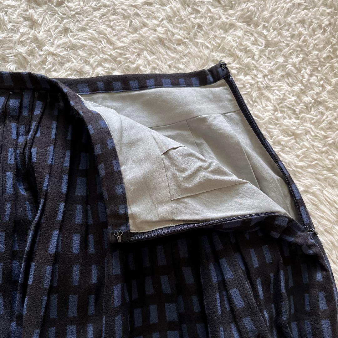 【ミナペルホネン】sora check ソラチェック　ひざ丈スカート　綿　38