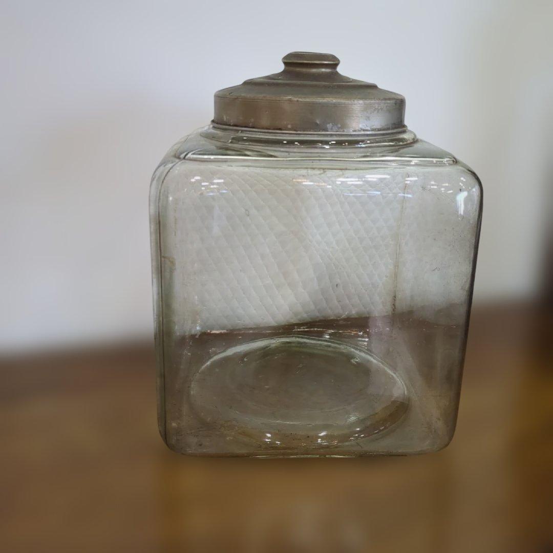 骨董 ガラス瓶 アルミ蓋 角瓶 ガラス 駄菓子屋 瓶 アンティーク