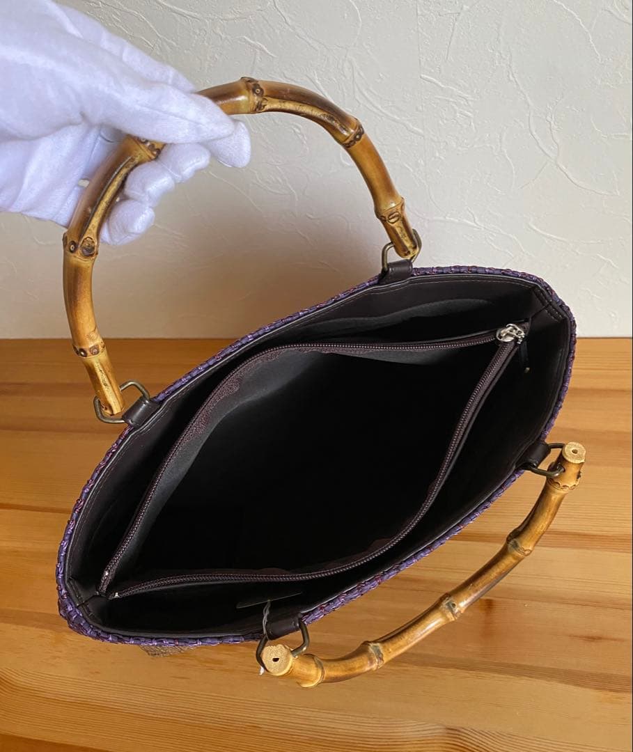 【新品未使用】カゴ風バッグ　焦茶×パープル