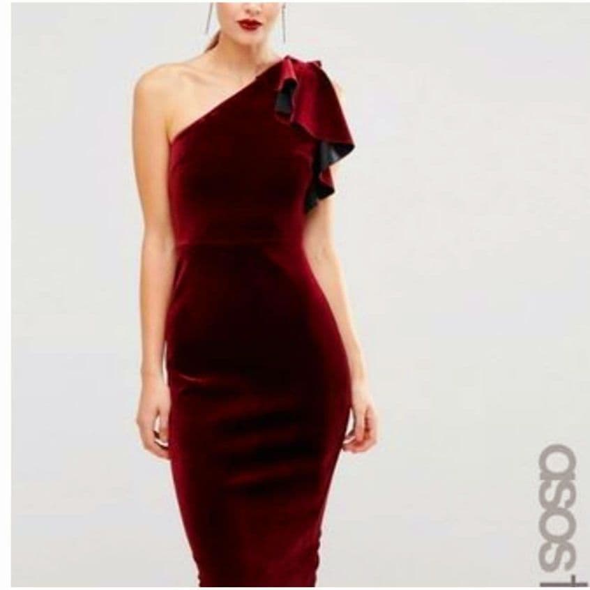 ワンショルダードレス★ベロアドレス★(2回着用) UK10 Mサイズ