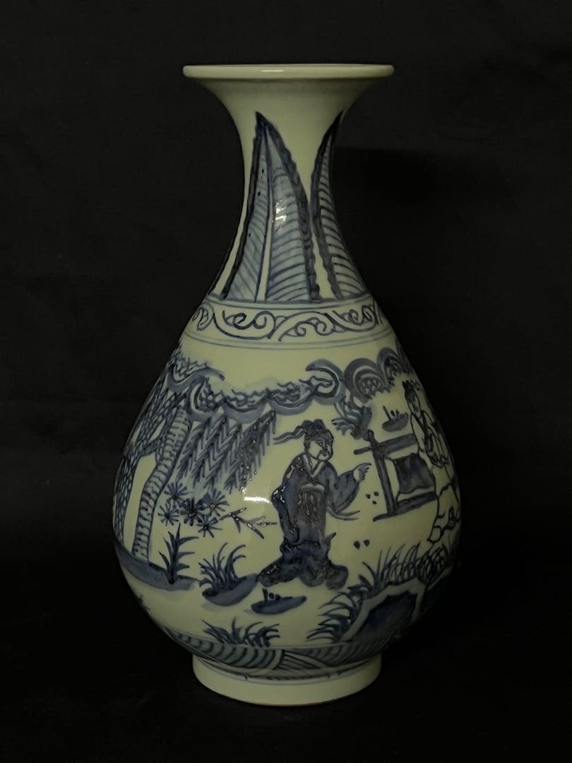 【倉庫整理品】中国古美術　清時代染付人物玉壺春瓶 ：XG--33