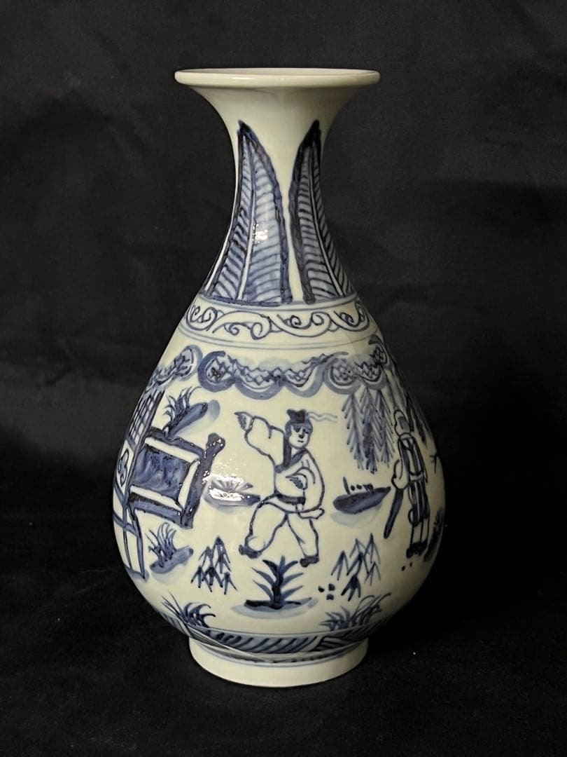 【倉庫整理品】中国古美術　清時代染付人物玉壺春瓶 ：XG--33