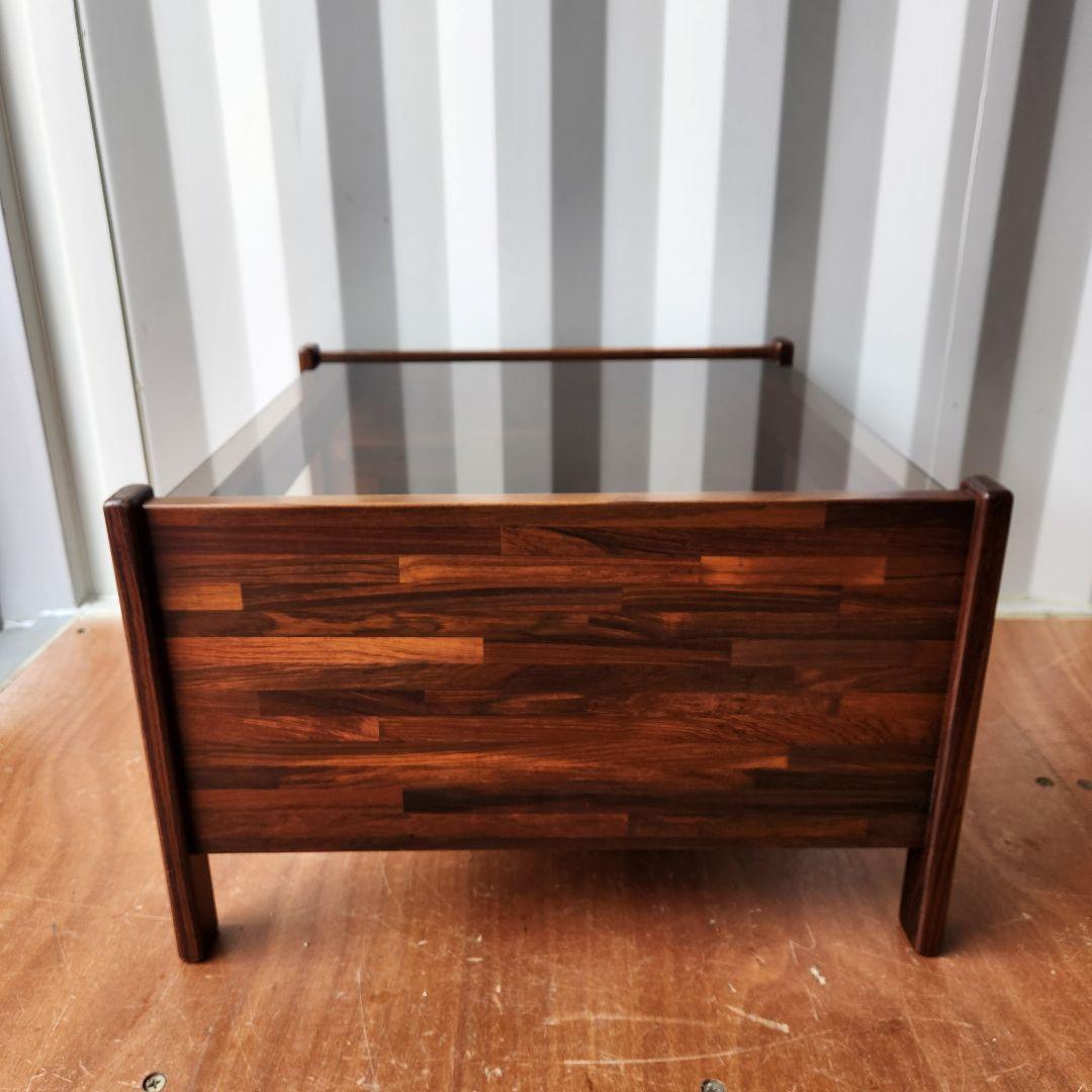 ヴィンテージコーヒーテーブルローズウッド x スモークガラス サイド