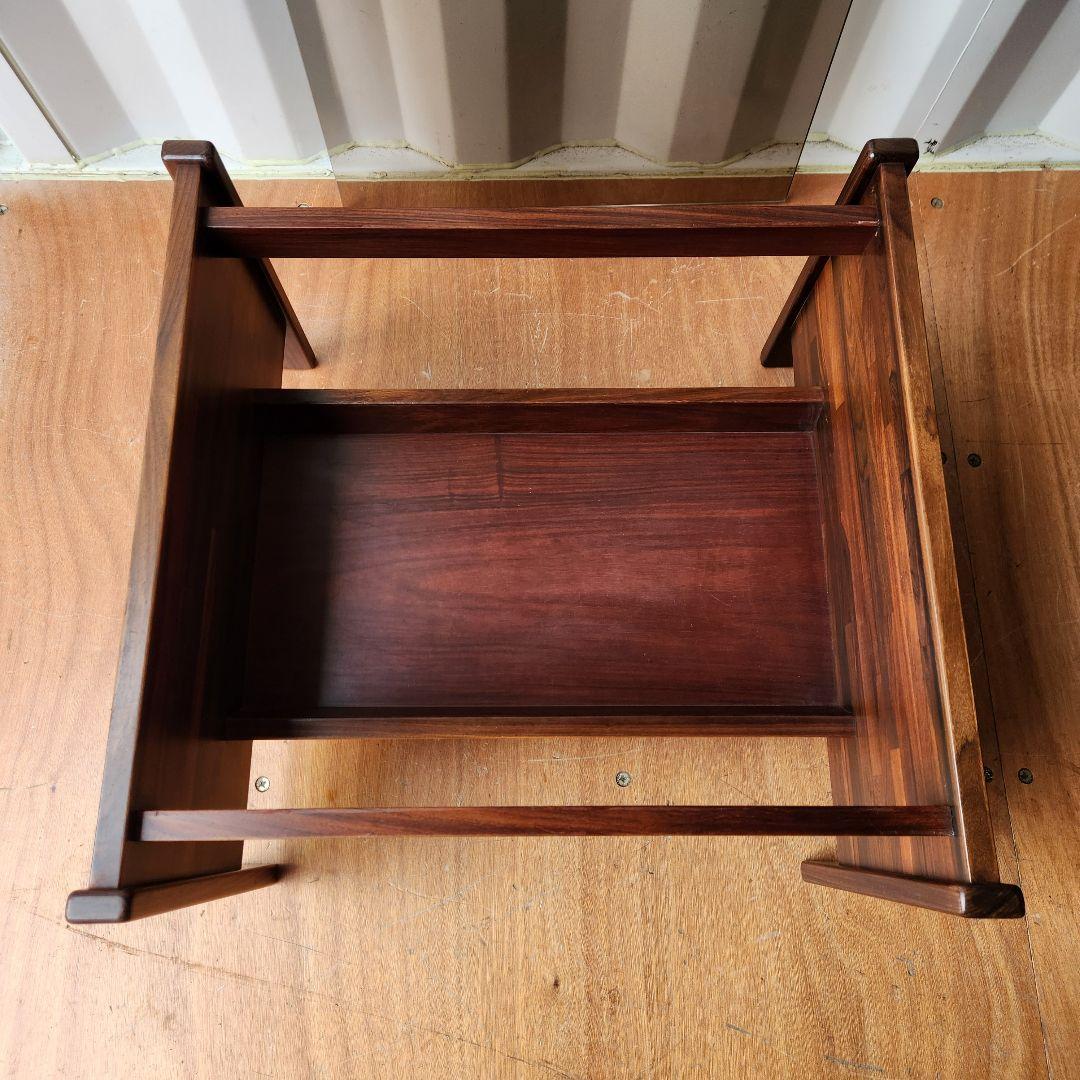 ヴィンテージコーヒーテーブルローズウッド x スモークガラス サイド