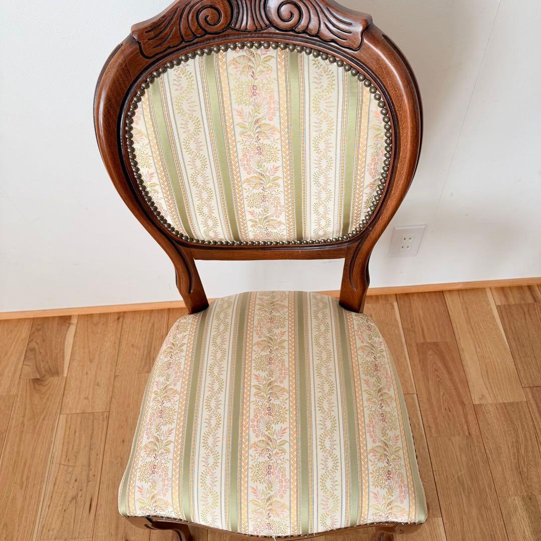 イタリア ダイニング アンティーク 木製チェア 猫足 象嵌 ロココ