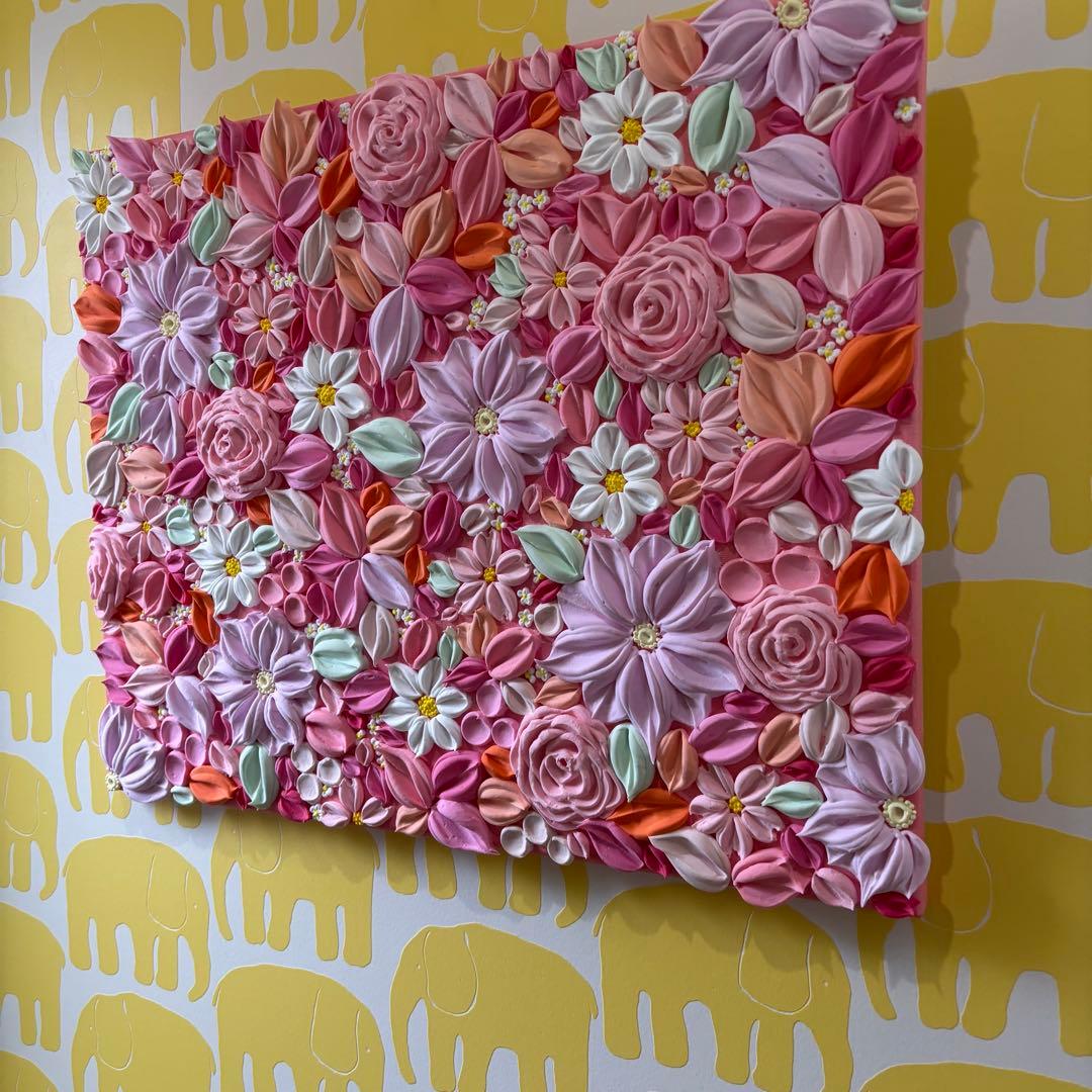 テクスチャーアート 花束 壁掛け 海外 現代アート 花の絵 フラワー