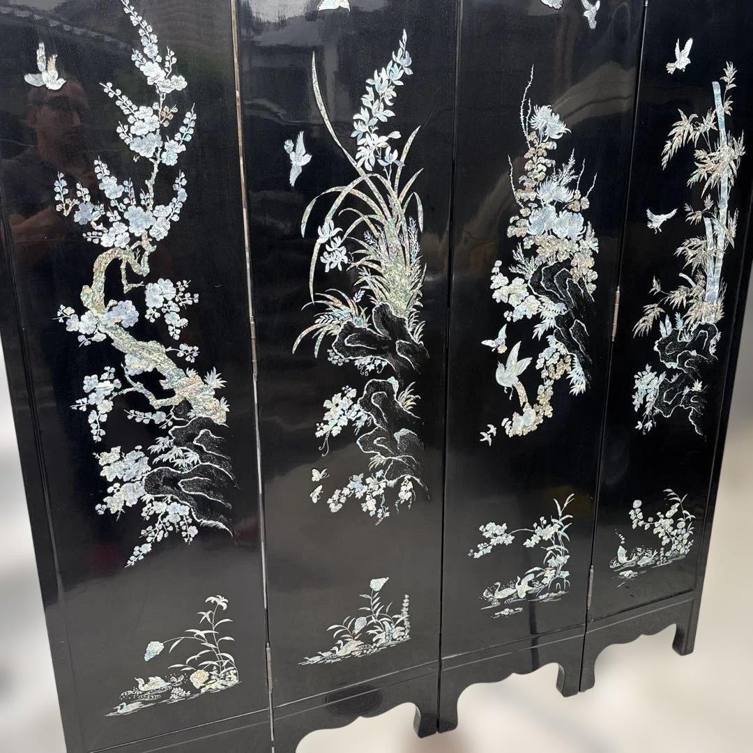 40) [美しい] スクリーン パーテショ衝立 屏風 美術 屏風 鶴 螺鈿細工